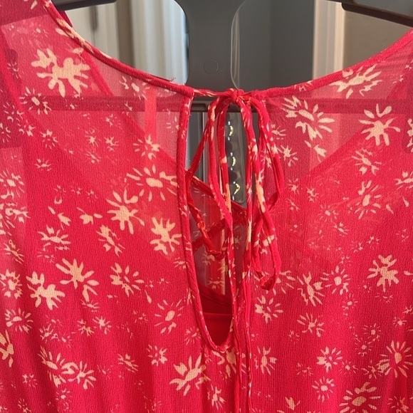 Free People Wallflower Floral Print Sheer lined Midi Dress, Raspberry Combo, XS - Picture 13 of 14